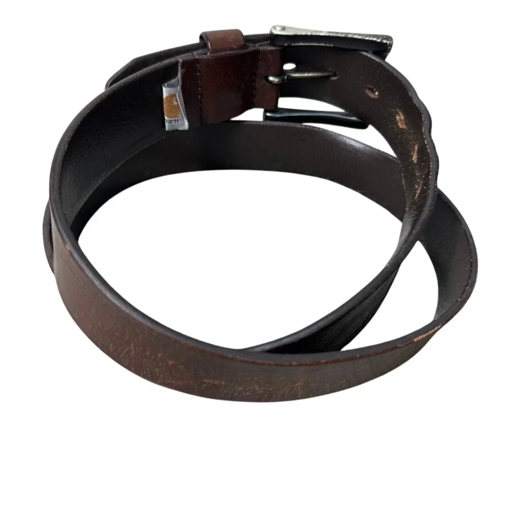 Carhartt Mens Brown Leather Work Belt Single Prong Metal Buckle Size 42 44